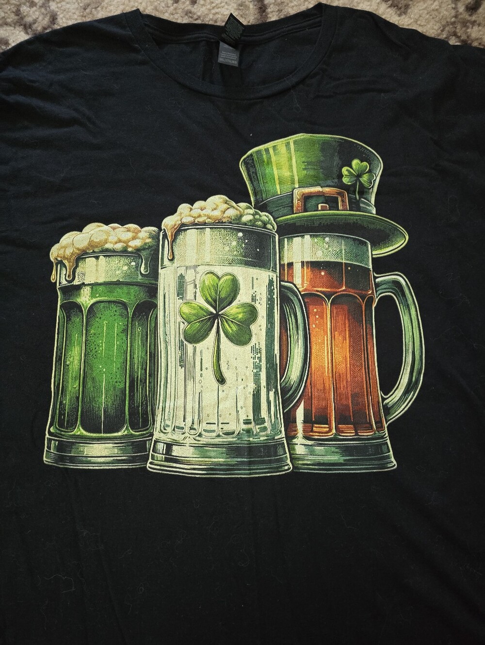Black St. Patrick's Day Beer Graphic Party T-Shirt - Green, White, Orange